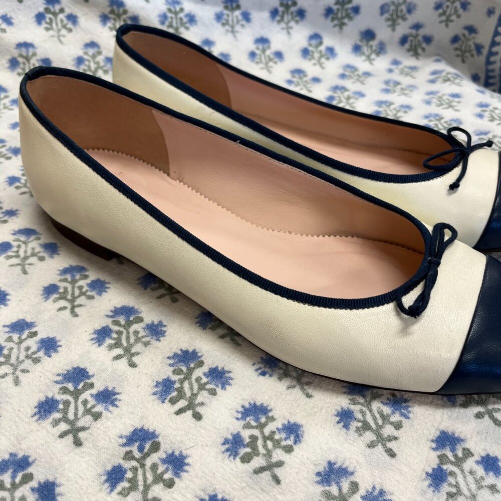 New J.Crew Kiki Ballet Flats Ivory & Navy Leather - Picture 7 of 14